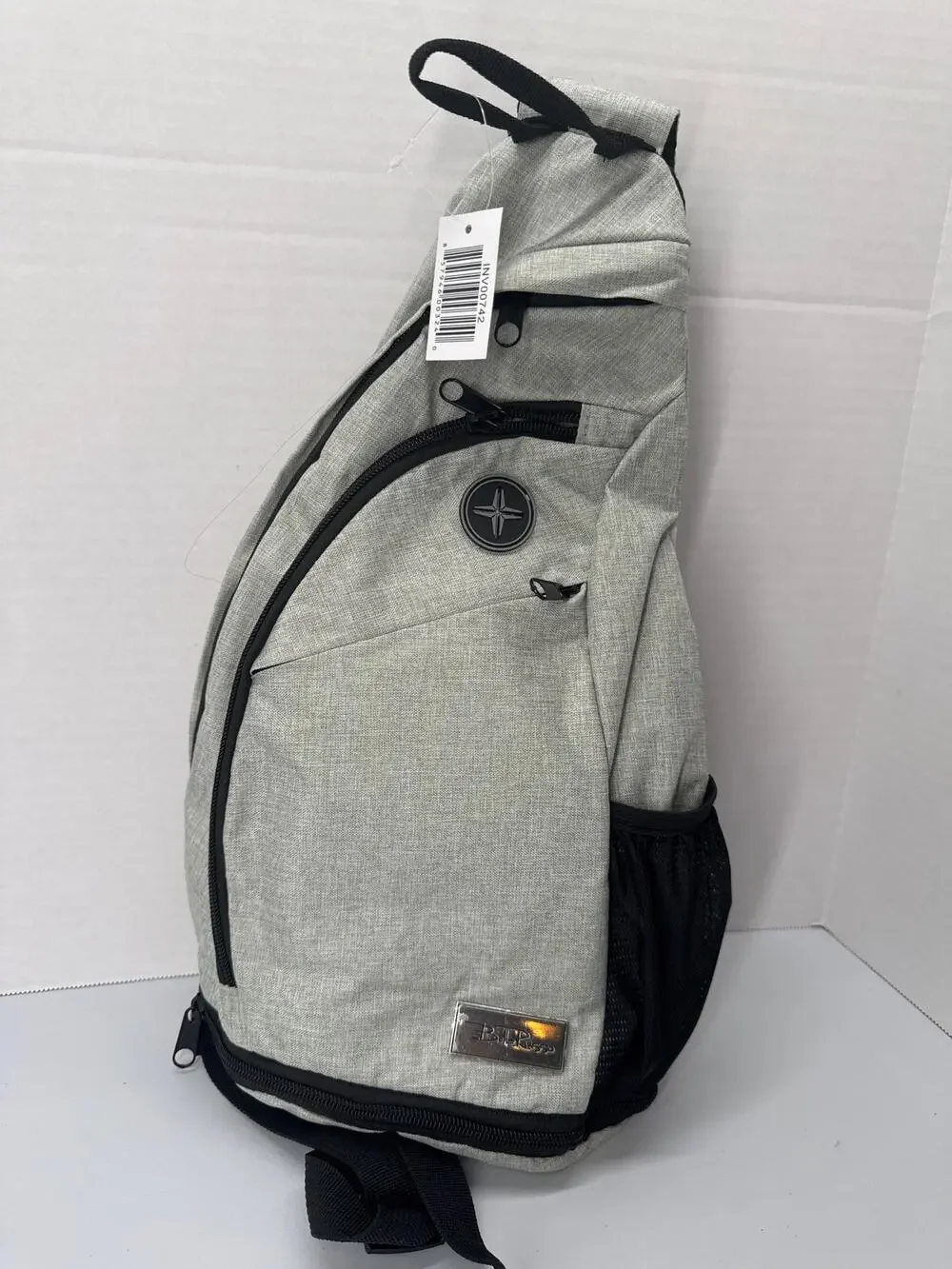 Bella Russo crossbody sling bag over shoulder padded strap gray chest bag